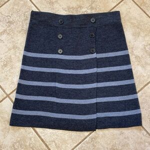 LOFT Gray Stripe Faux Wrap Knit Skirt with Button Accents
